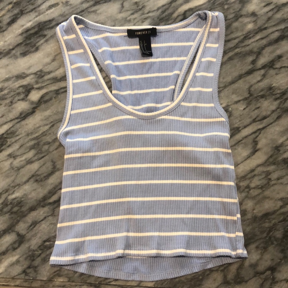 Light blue and white striped tank top
